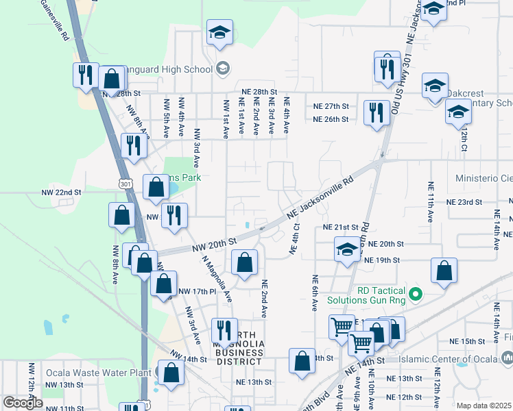 map of restaurants, bars, coffee shops, grocery stores, and more near 52 Northwest 21st Place in Ocala