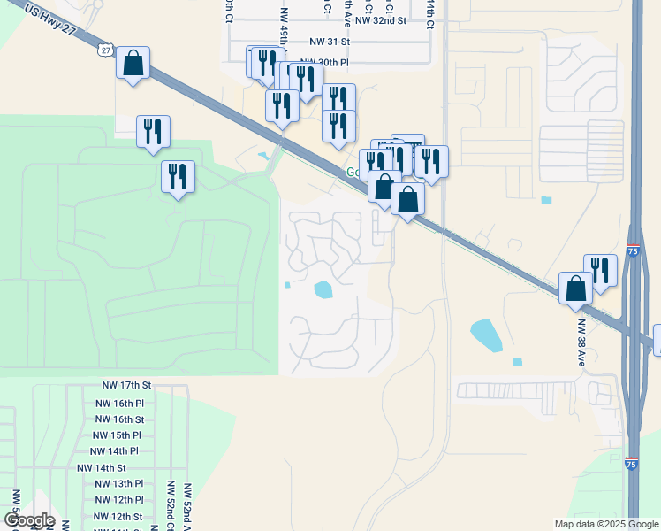 map of restaurants, bars, coffee shops, grocery stores, and more near 2190 Northwest 47th Circle in Ocala