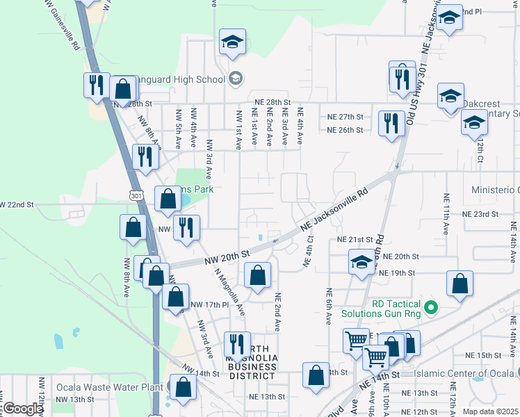 map of restaurants, bars, coffee shops, grocery stores, and more near 52 Northwest 21st Place in Ocala