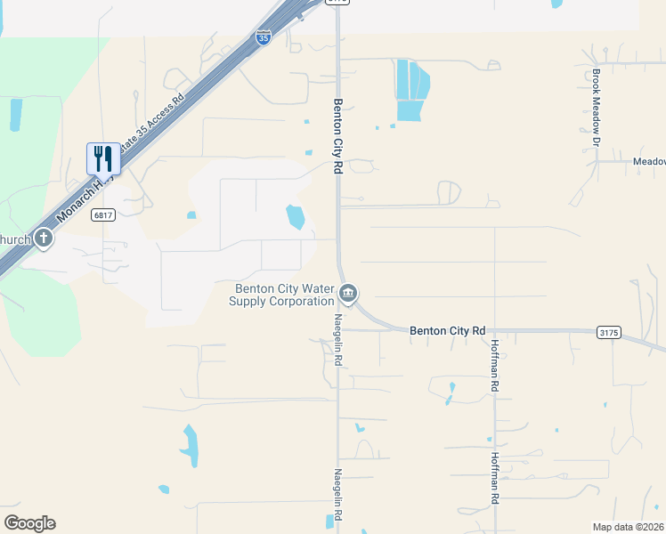 map of restaurants, bars, coffee shops, grocery stores, and more near 19784 Farm to Market Road 3175 in Lytle