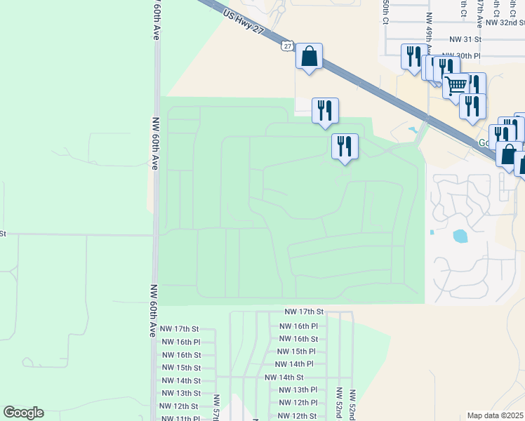 map of restaurants, bars, coffee shops, grocery stores, and more near 2197 Northwest 55th Avenue Road in Ocala