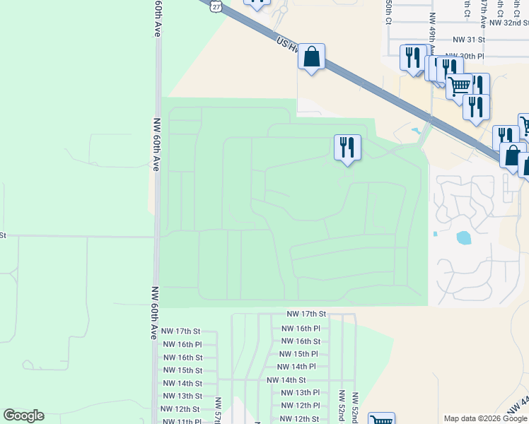 map of restaurants, bars, coffee shops, grocery stores, and more near 2197 Northwest 55th Avenue Road in Ocala