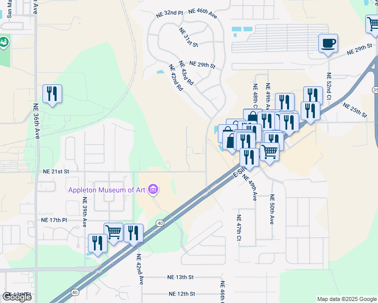 map of restaurants, bars, coffee shops, grocery stores, and more near 2141 Northeast 45th Avenue in Ocala
