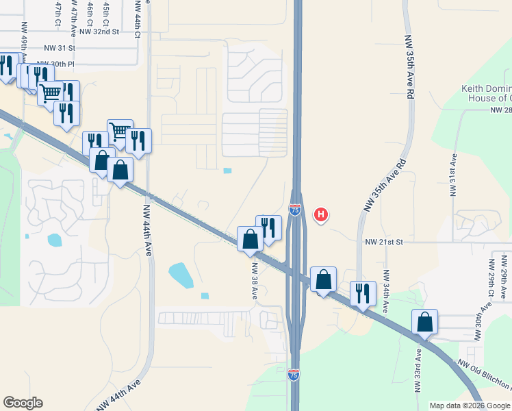 map of restaurants, bars, coffee shops, grocery stores, and more near 3951 Northwest Blitchton Road in Ocala