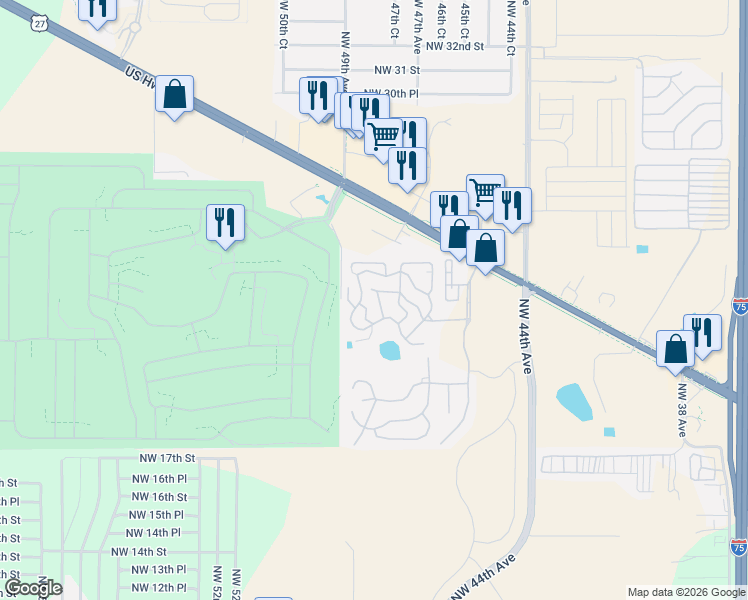 map of restaurants, bars, coffee shops, grocery stores, and more near 2225 Northwest 48th Court in Ocala