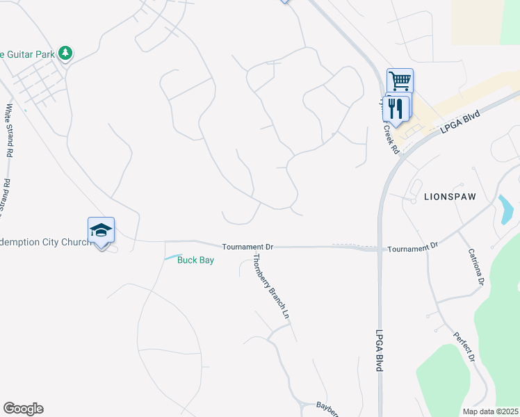 map of restaurants, bars, coffee shops, grocery stores, and more near 305 Thornberry Branch Lane in Daytona Beach
