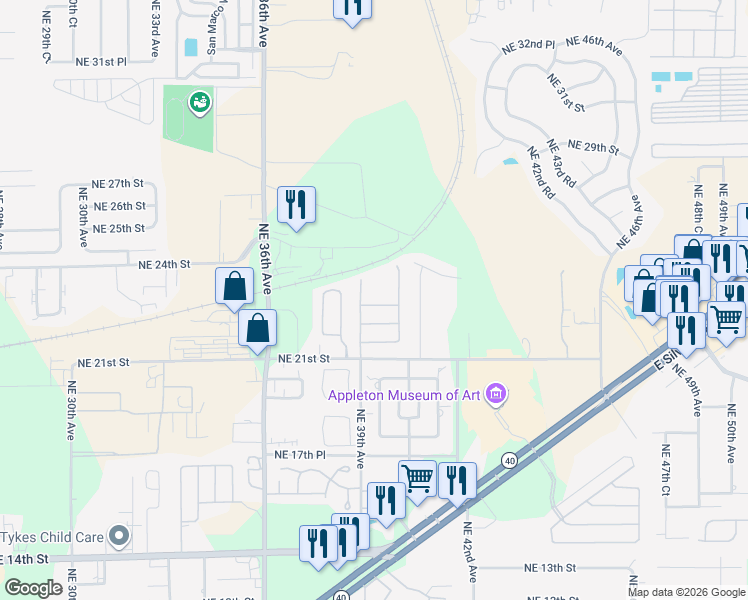 map of restaurants, bars, coffee shops, grocery stores, and more near 3913 Northeast 22nd Lane in Ocala