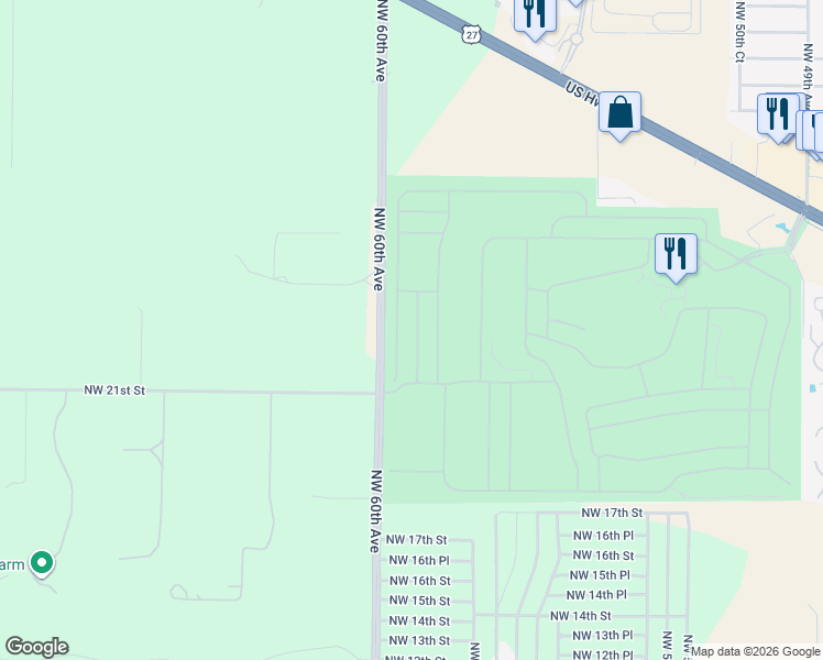 map of restaurants, bars, coffee shops, grocery stores, and more near 2351 Northwest 59th Avenue in Ocala