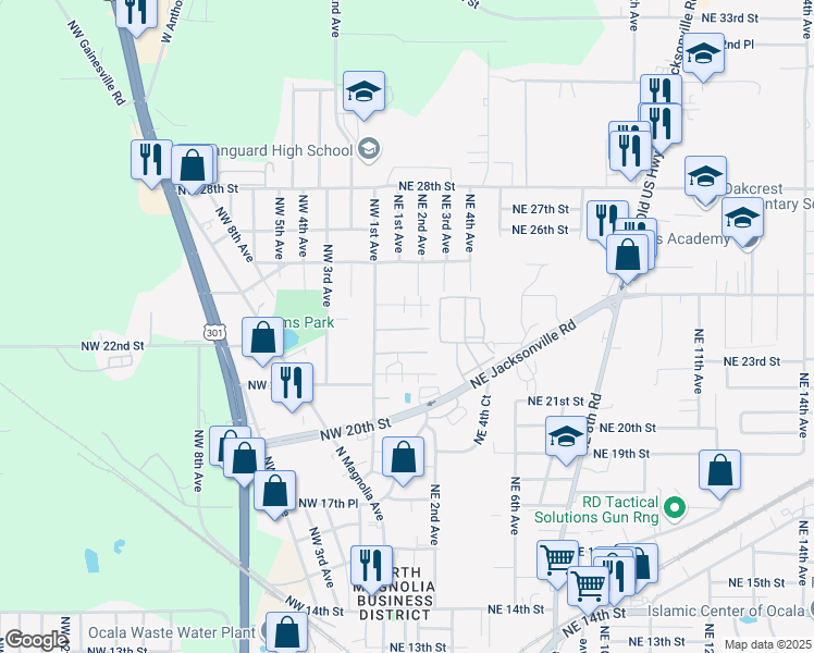 map of restaurants, bars, coffee shops, grocery stores, and more near 119 Northwest 23rd Place in Ocala