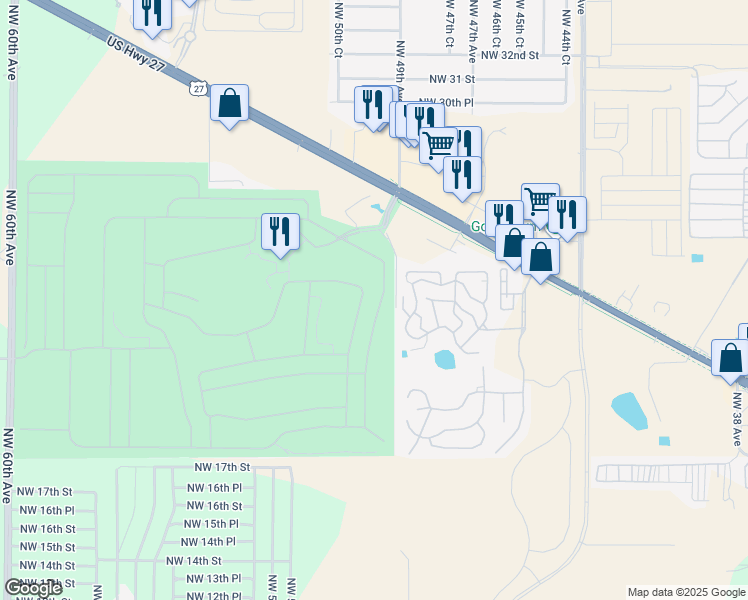 map of restaurants, bars, coffee shops, grocery stores, and more near 1987 Northwest 50th Circle in Ocala