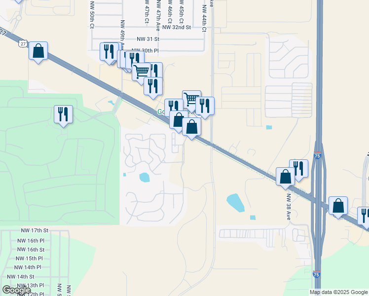 map of restaurants, bars, coffee shops, grocery stores, and more near 1911 Northwest 45th Terrace in Ocala