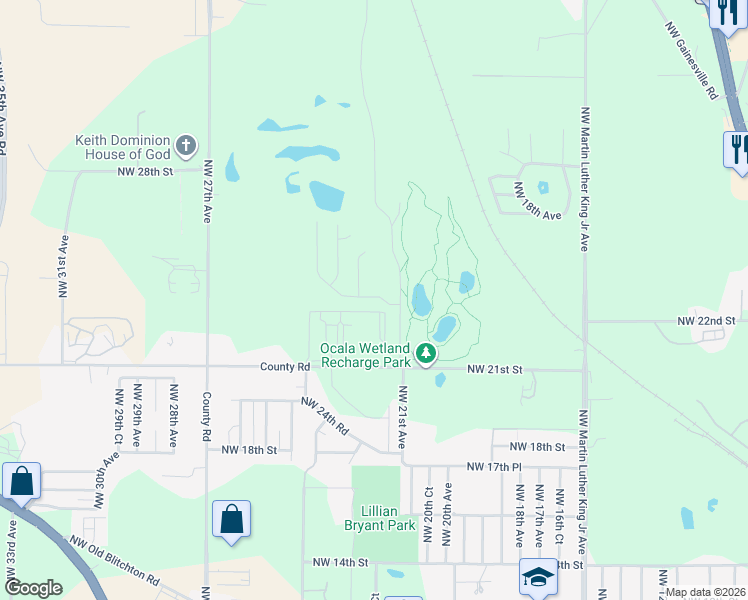 map of restaurants, bars, coffee shops, grocery stores, and more near 2201 Northwest 21st Street in Ocala