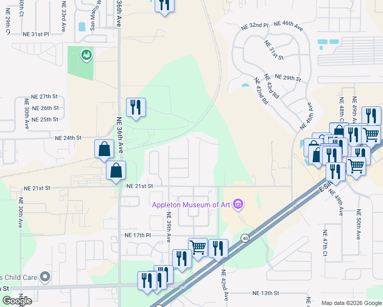 map of restaurants, bars, coffee shops, grocery stores, and more near 2310 Northeast 40th Avenue in Ocala