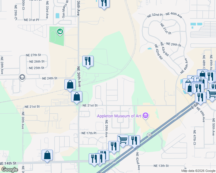 map of restaurants, bars, coffee shops, grocery stores, and more near 2312 Northeast 39th Avenue in Ocala