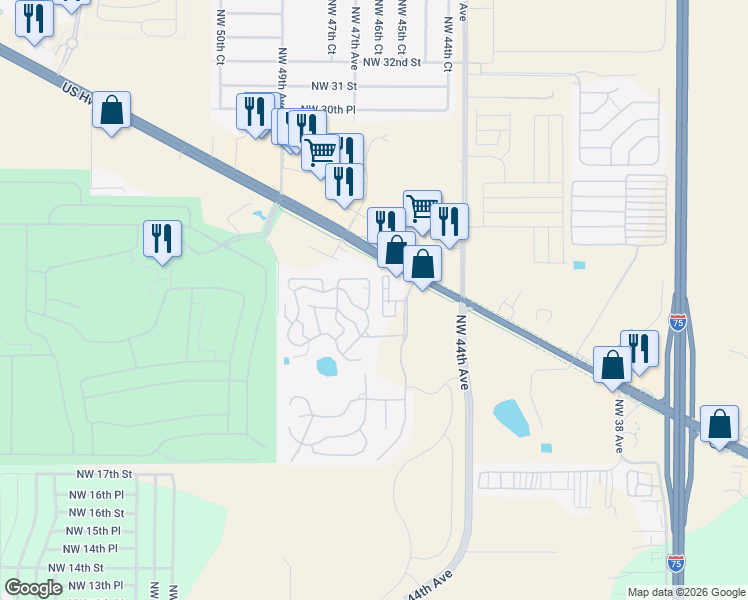 map of restaurants, bars, coffee shops, grocery stores, and more near 2362 45th Terrace in Ocala