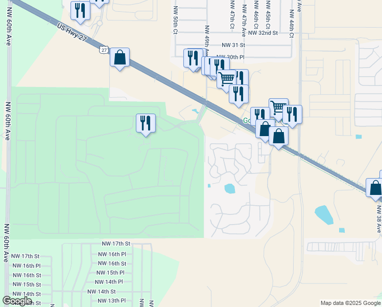 map of restaurants, bars, coffee shops, grocery stores, and more near 1987 Northwest 50th Circle in Ocala