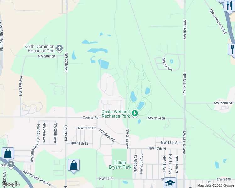 map of restaurants, bars, coffee shops, grocery stores, and more near 2201 Northwest 21st Street in Ocala