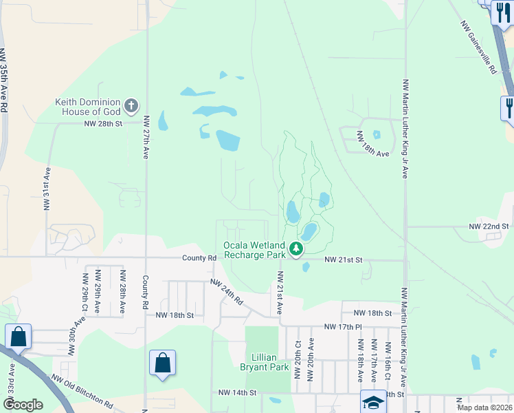 map of restaurants, bars, coffee shops, grocery stores, and more near 2201 Northwest 21st Street in Ocala