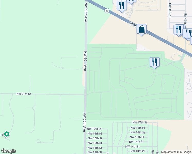 map of restaurants, bars, coffee shops, grocery stores, and more near 2351 Northwest 59th Avenue in Ocala
