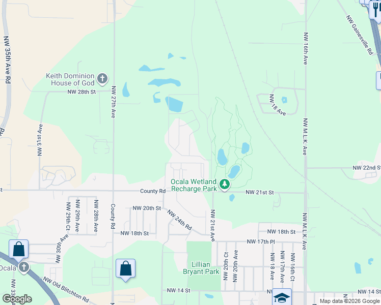 map of restaurants, bars, coffee shops, grocery stores, and more near 2370 Northwest 22nd Court in Ocala