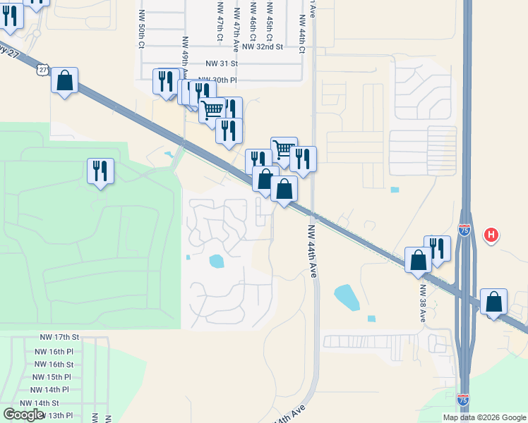 map of restaurants, bars, coffee shops, grocery stores, and more near 2362 Northwest 45th Terrace in Ocala