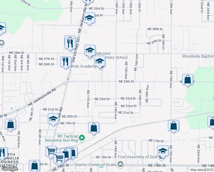 map of restaurants, bars, coffee shops, grocery stores, and more near 2366 Northeast 13th Avenue in Ocala
