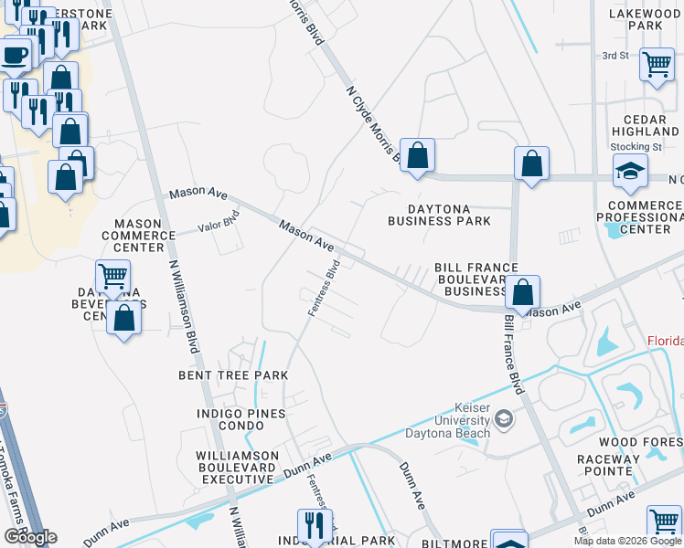 map of restaurants, bars, coffee shops, grocery stores, and more near 1871 Mason Avenue in Daytona Beach