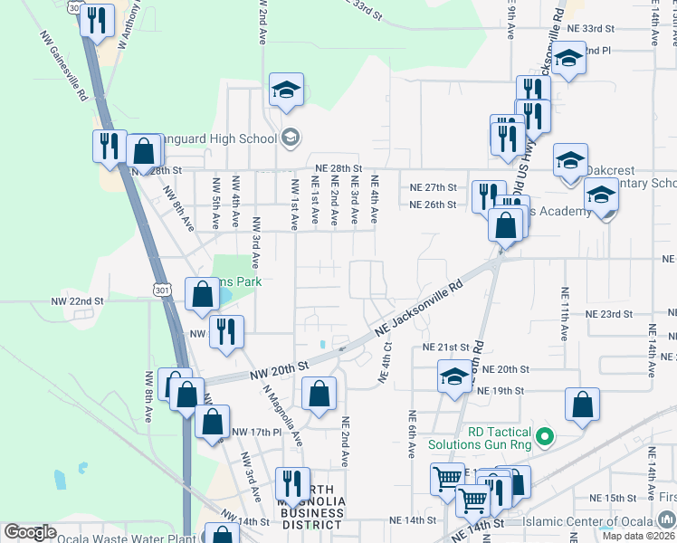 map of restaurants, bars, coffee shops, grocery stores, and more near 154 Northwest 23rd Place in Ocala