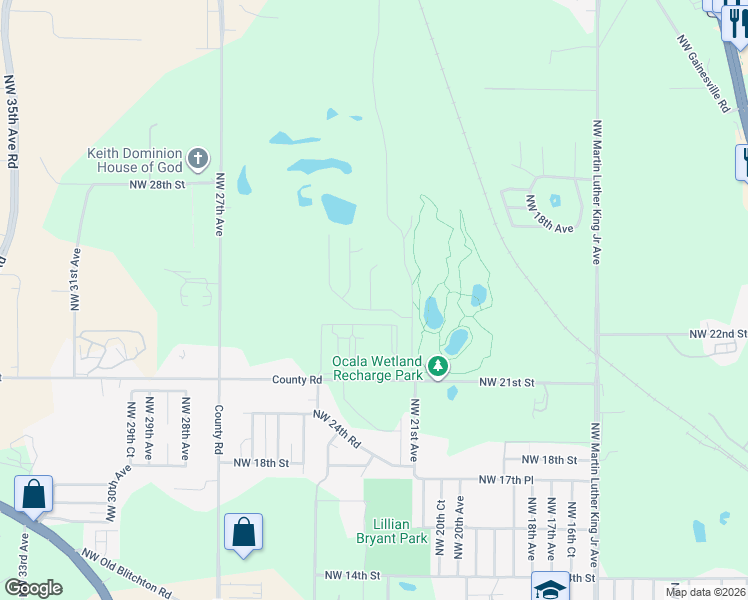 map of restaurants, bars, coffee shops, grocery stores, and more near 2201 Northwest 21st Street in Ocala
