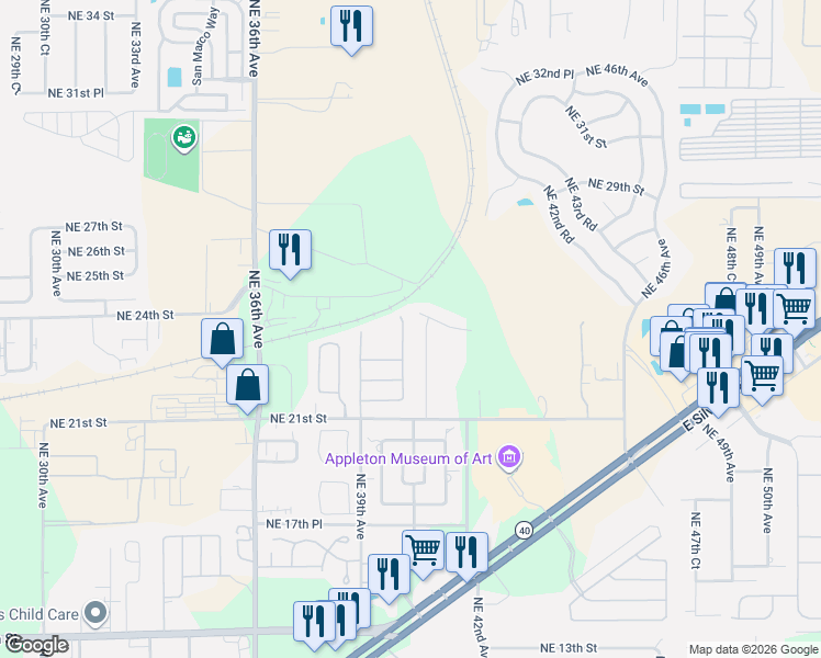 map of restaurants, bars, coffee shops, grocery stores, and more near 2310 Northeast 40th Avenue in Ocala