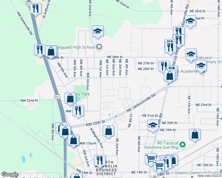 map of restaurants, bars, coffee shops, grocery stores, and more near 119 Northwest 23rd Place in Ocala