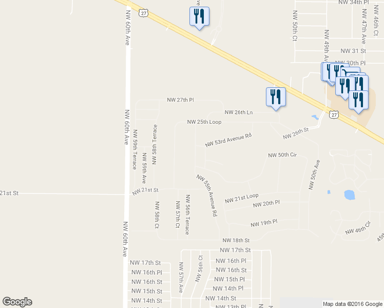 map of restaurants, bars, coffee shops, grocery stores, and more near 5688 Northwest 25th Loop in Ocala