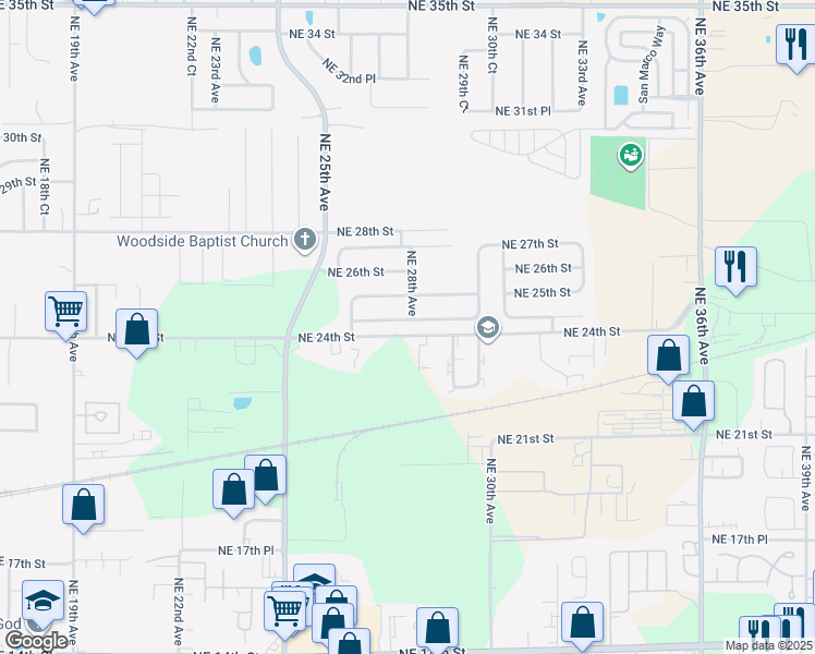 map of restaurants, bars, coffee shops, grocery stores, and more near 2724 Northeast 24th Place in Ocala