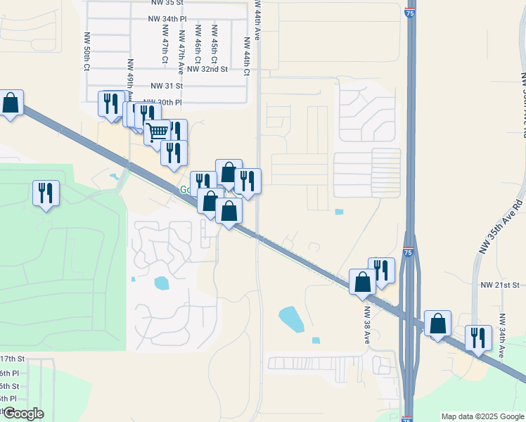 map of restaurants, bars, coffee shops, grocery stores, and more near 2400-2800 Northwest 44th Avenue in Ocala