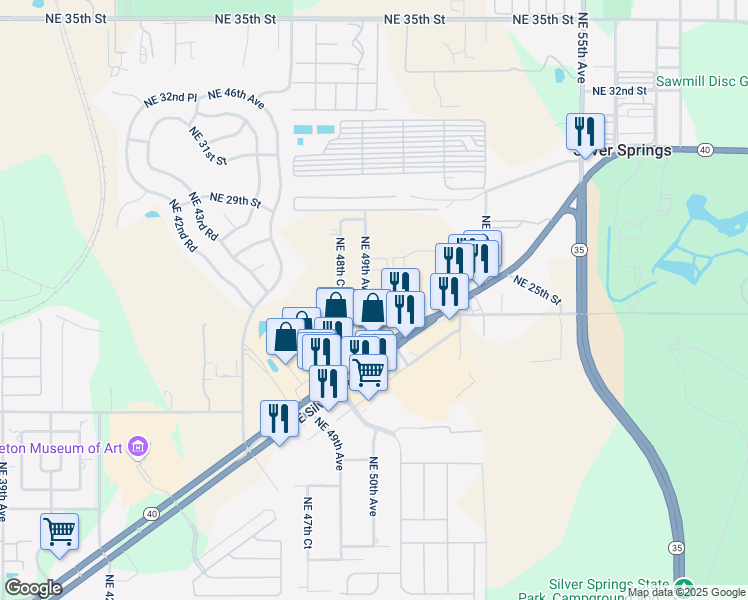 map of restaurants, bars, coffee shops, grocery stores, and more near 2545 Northeast 49th Avenue in Ocala