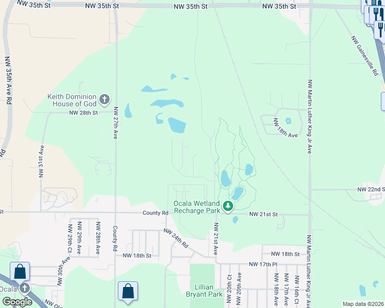 map of restaurants, bars, coffee shops, grocery stores, and more near 2201 Northwest 21st Street in Ocala