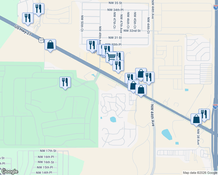 map of restaurants, bars, coffee shops, grocery stores, and more near 4820 Northwest Blitchton Road in Ocala