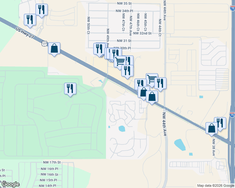 map of restaurants, bars, coffee shops, grocery stores, and more near 4820 Northwest Blitchton Road in Ocala