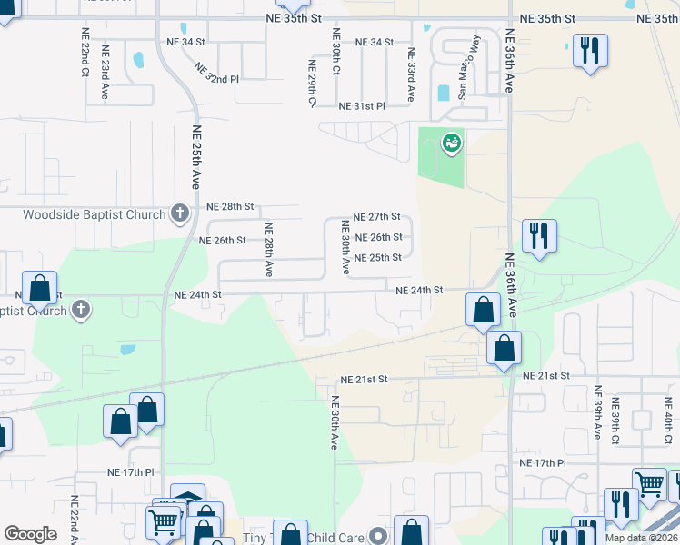 map of restaurants, bars, coffee shops, grocery stores, and more near 2408 Northeast 30th Avenue in Ocala