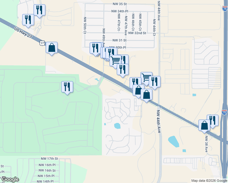 map of restaurants, bars, coffee shops, grocery stores, and more near 4820 Northwest Blitchton Road in Ocala