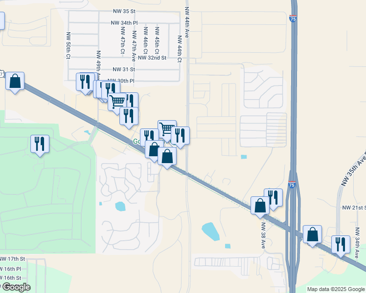 map of restaurants, bars, coffee shops, grocery stores, and more near 2800 Northwest 44th Avenue in Ocala