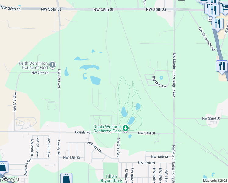 map of restaurants, bars, coffee shops, grocery stores, and more near 2201 Northwest 21st Street in Ocala