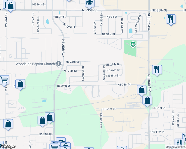map of restaurants, bars, coffee shops, grocery stores, and more near 2920 Northeast 28th Street in Ocala