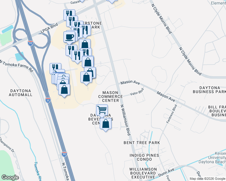 map of restaurants, bars, coffee shops, grocery stores, and more near 2101 Mason Avenue in Daytona Beach