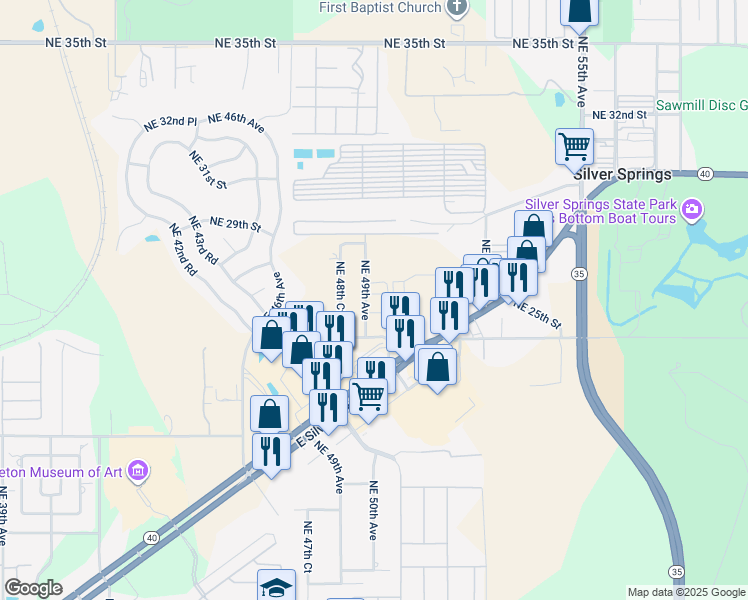 map of restaurants, bars, coffee shops, grocery stores, and more near 4949 Northeast 26th Place in Ocala