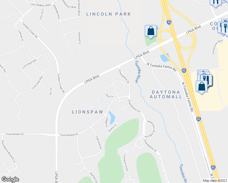 map of restaurants, bars, coffee shops, grocery stores, and more near 113 Carnival Drive in Daytona Beach