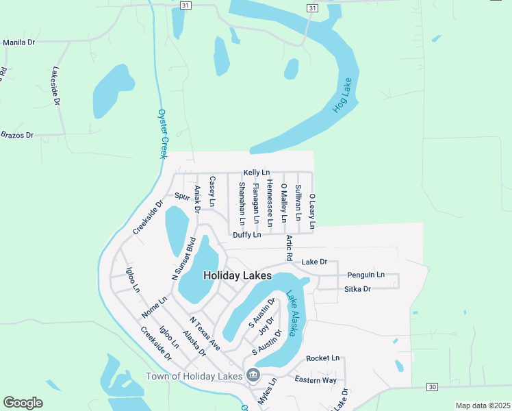 map of restaurants, bars, coffee shops, grocery stores, and more near 118 Hennessee Lane in Holiday Lakes