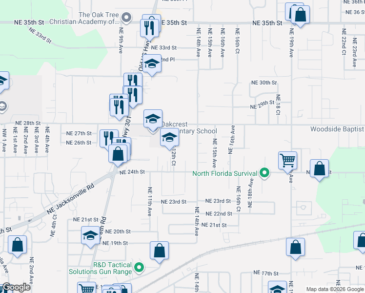 map of restaurants, bars, coffee shops, grocery stores, and more near 2618 Northeast 14th Avenue in Ocala