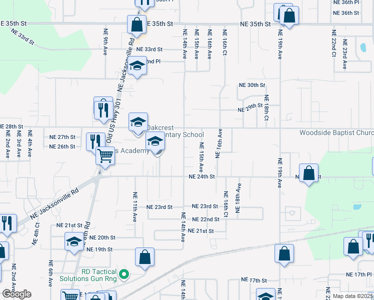 map of restaurants, bars, coffee shops, grocery stores, and more near 2605 Northeast 14th Avenue in Ocala