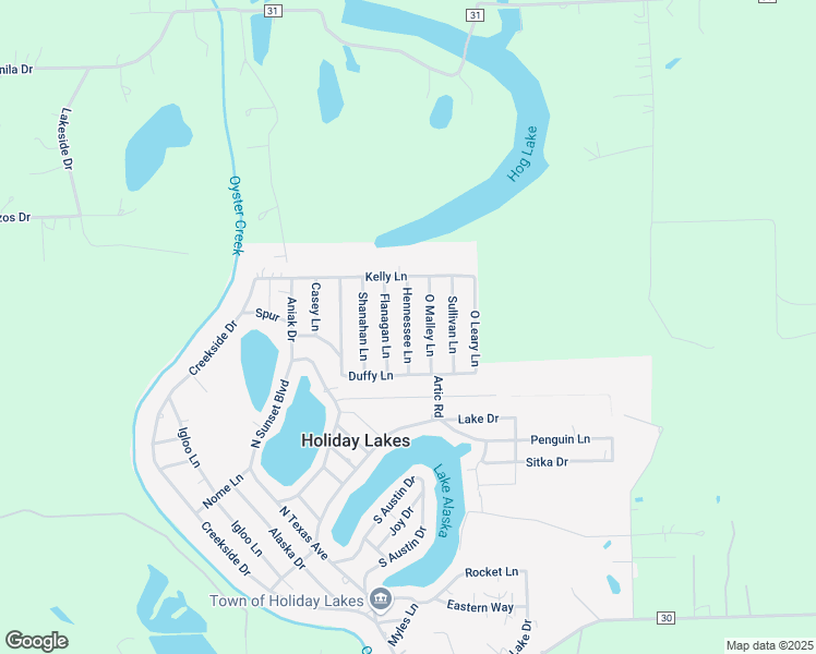 map of restaurants, bars, coffee shops, grocery stores, and more near 118 Hennessee Lane in Holiday Lakes